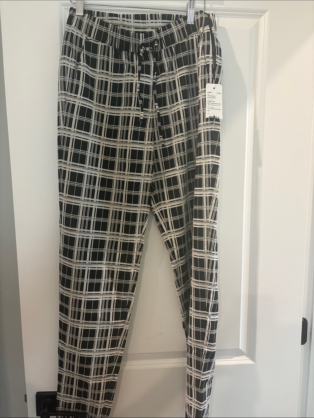 Akris Punto Black and White Plaid Drawstring Pants